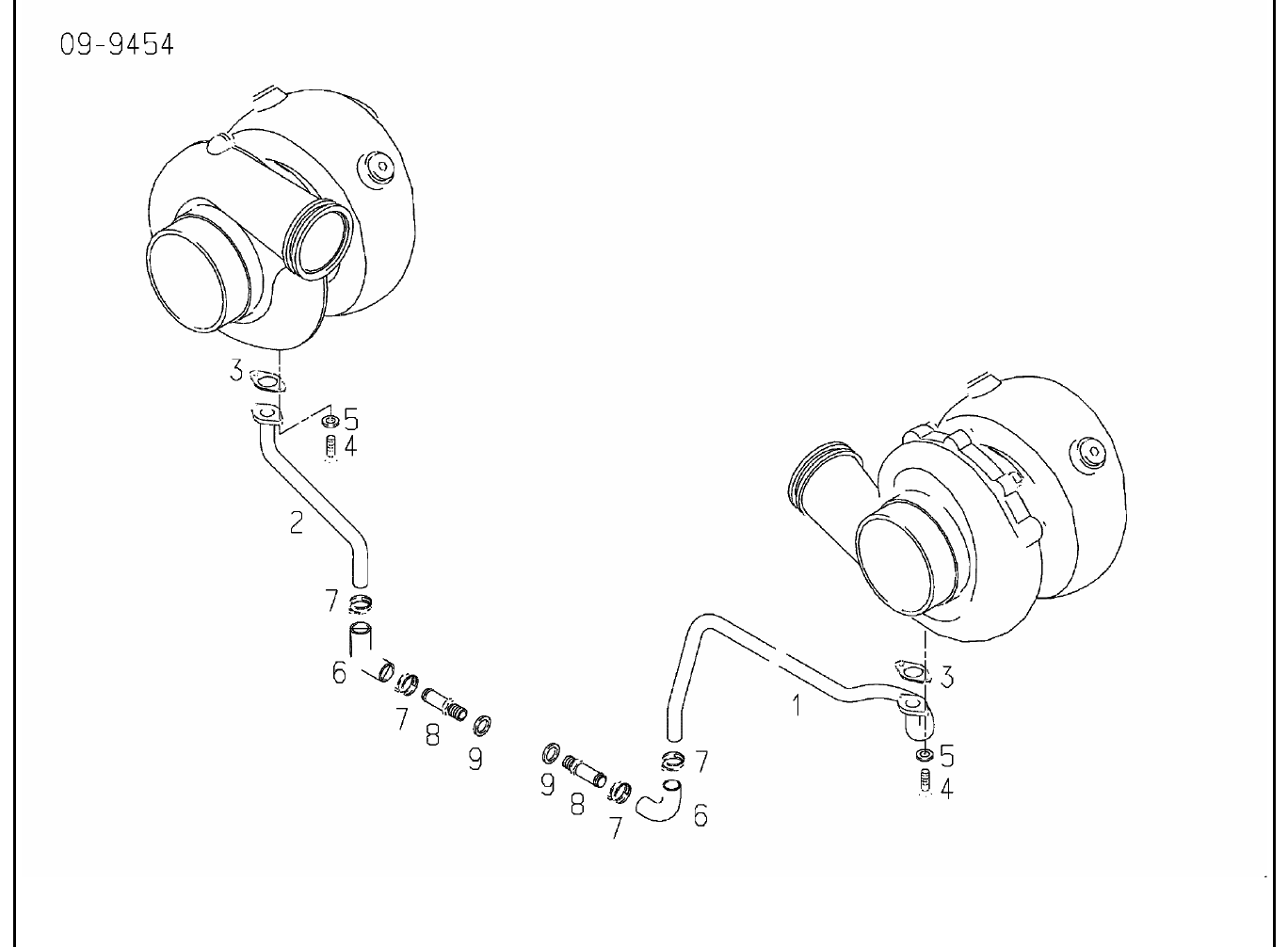 Exploded view of turbocharger oil return pipe